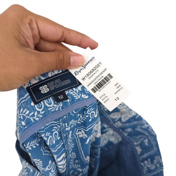 Reyn Spooner Women 14 Lahaina Sailor Shorts Denim Blue Chino Reverse Print NEW - Picture 5 of 9